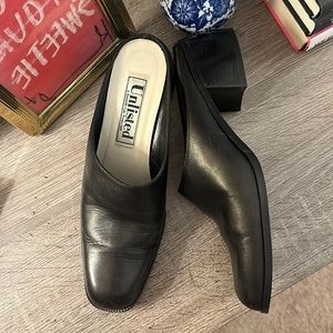 Black Leather Mules with chunky heel